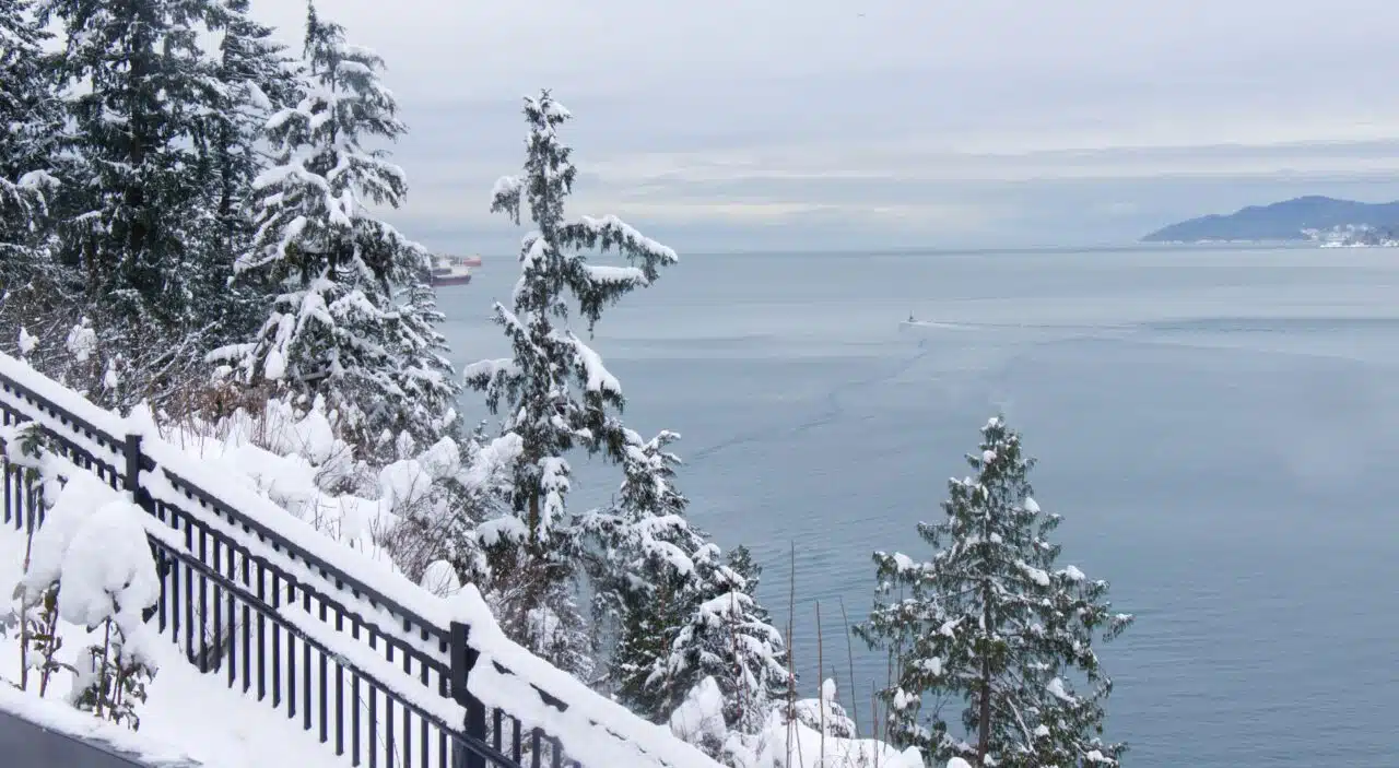 Snow over Prospect Point Lookout in Stanley Park